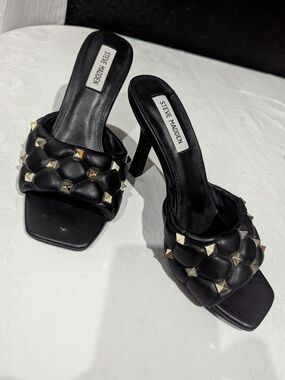 Steve Madden Black Studded Quilted Slide Heels